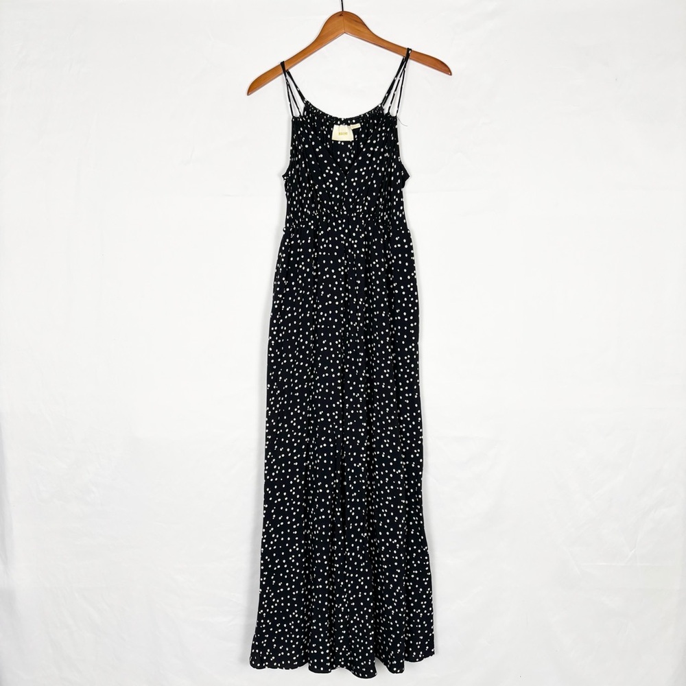 Maeve Anthropologie Polka‎ Dot Jumpsuit Wide Leg Cinch Tie Waist Size 0 Black